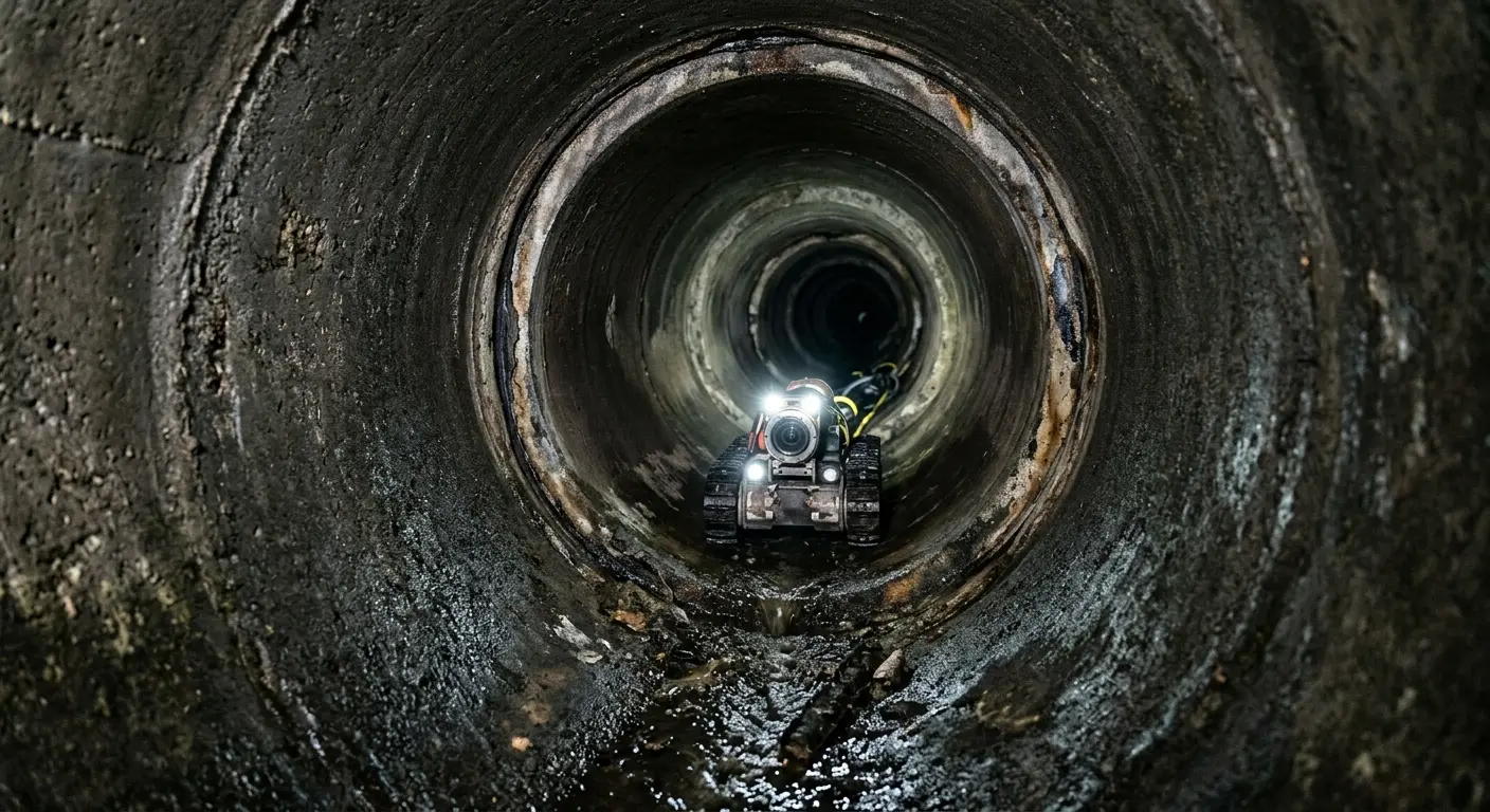 Robotic sewer camera inspecting pipe interior for Sewer Line Cleaning in Colchester